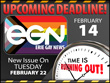 Deadline for March 2022 print edition (issue #316) of Erie Gay News is Monday, February 14, comes out Tuesday, February 22
