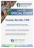 Popular Scams and How To Avoid Them Virtual Workshop on May 26