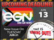 Deadline for July 2022 print edition (issue #320) of Erie Gay News is Monday, June 13, comes out Tuesday, June 21, and Will be at Pride Fest on June 25!