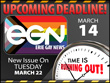 Deadline for April 2022 print edition (issue #317) of Erie Gay News is Monday, March 14, comes out Tuesday, March 22