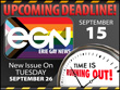 Deadline for October 2023 print edition (issue #335) of Erie Gay News is Friday, September 15, comes out Tuesday, September 26!