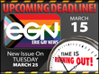 Deadline for April 2025 print edition (issue #353) of Erie Gay News is Saturday, March 15, comes out Tuesday, March 25!