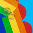 Wedding rings rainbow hearts